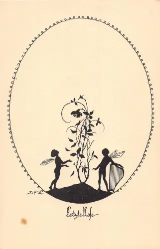 B153 Passepartout Silhouette Feen Leier Musikinstrument Pflanze Postkarte
