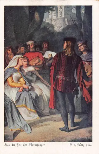 A631 Kunst Mittelalter Prinz und Prinzessin Hören Messager Postkarte