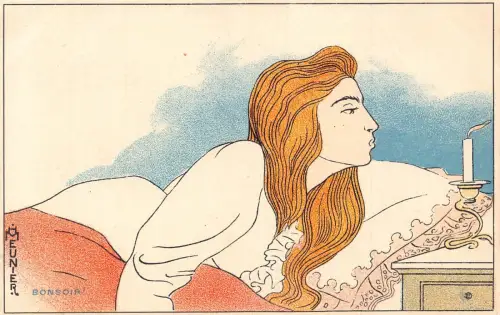 L468 Glamour Jugendstil Gute Nacht signiert Henri Meunier Vintage Postkarte