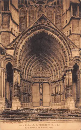 C097 Frankreich Kathedrale de Chartres baie centrale du Portail Nord Postkarte