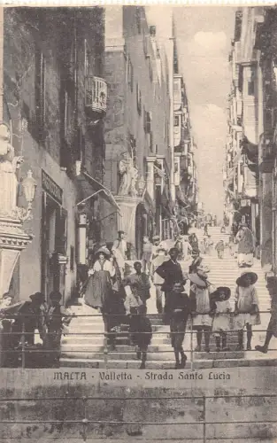 Malta Valletta Strada Santa Lucia Street Stairs Vintage Postkarte