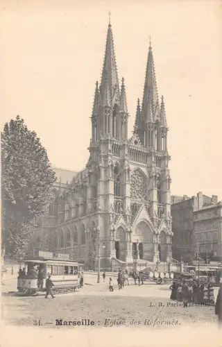 Frankreich Marseille Eglise de Reformes Straßenbahn Kirche Byrrh Schild Werbung Vintage Postkarte