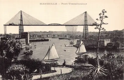 Frankreich Marseille Pont Transbordeur Segelboote Brücke Vintage Postkarte