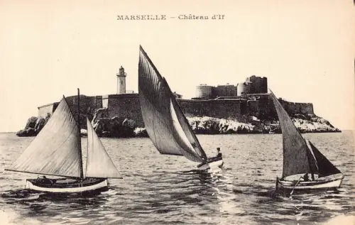 Frankreich Marseille Chateau d'If Segelboote Vintage Postkarte