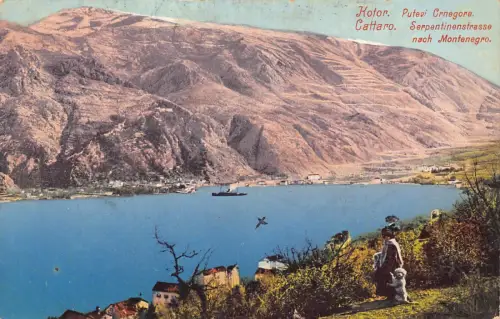 B158 Montenegro Cattaro Kotor Putevi Crnegore See Bauernhund Vintage Postkarte