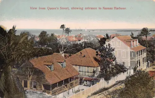 B161 Bahamas Blick von der Queen's Street zeigt Eingang Nassau Hafen Postkarte