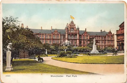 B144 England Manchester Peel Park Vintage Postkarte