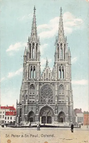 A646 Belgien Ostende St Paul und Peter Kirche Vintage Postkarte