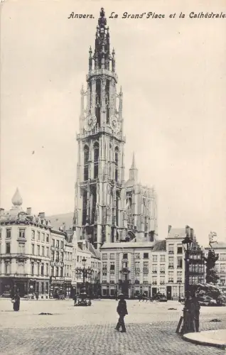 A646 Belgien Anvers Antwerpen Grand Place und Kathedrale Vintage Postkarte