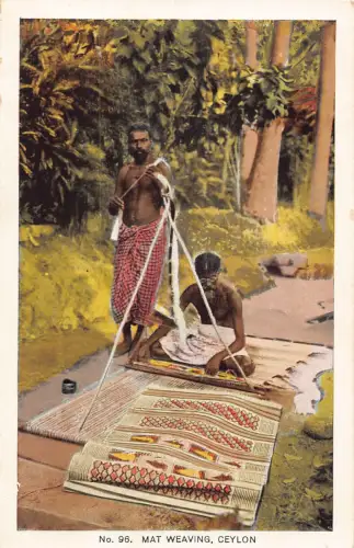 B431 Ceylon Sri Lanka Teppich Teppich Matte Weben Einheimische Männer Ethno Postkarte