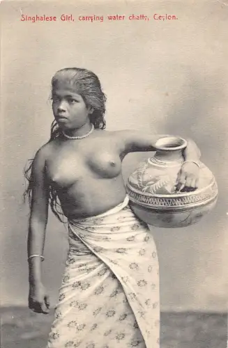 B431 Ceylon Sri Lanka Shinghalese Girl carring Water Chatty Semi-nude postcard