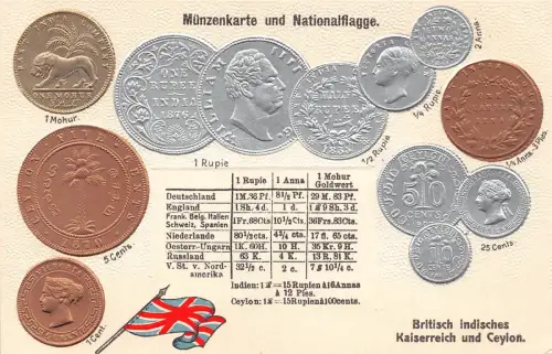 B431 Ceylon Sri Lanka Münzen Flagge geprägt Münzpostkarte