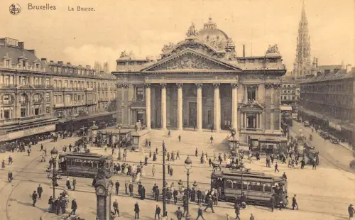 A648 Belgien Bruxelles Brüssel Straßenbahnen Börse Vintage Postkarte
