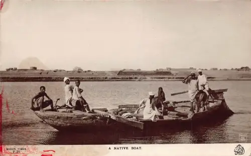 B158 Sudan a Native Boat Men Ethnic Culture Echtfoto Postkarte