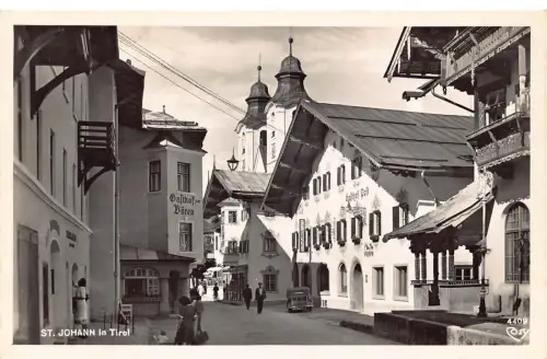 Österreich St Johann Tirol Gasthof vom Baeren Pension Car RPPC Oldtimer Postkarte