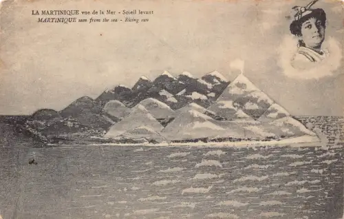 B157 Martinique vom Meer aus gesehen Rising Sun Mountain Native Woman Postkarte