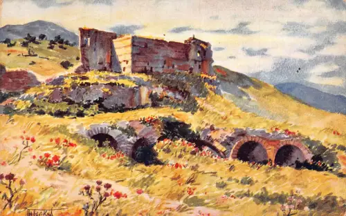 B158 Serbien Kosovo Ruinen Burg Prizren Kunst Vintage Postkarte