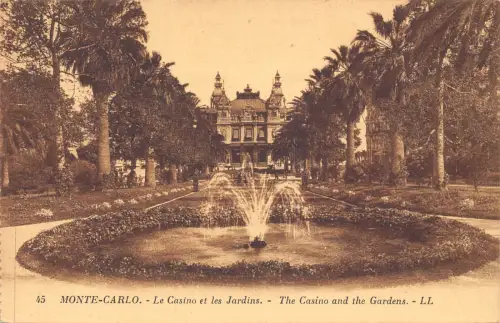 A872 Monaco Monte Carlo Casino and Gardens Vintage Postkarte