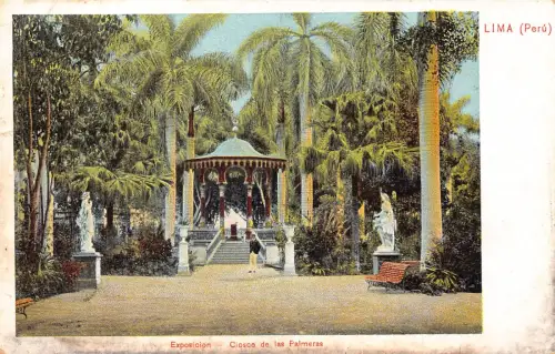 A686 Peru 1909 Lima Ausstellung Ciosco de la Palmeras Kiosk Palme Postkarte