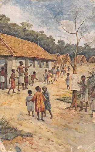 Nigeria Kunst afrikanische Ureinwohner Schulkinder ethnische Vintage Postkarte