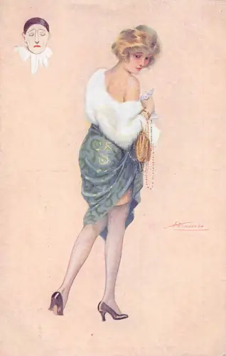 L472 Risque Nude Les 7 Peches Capitaux Pierrot love signed Suz. Meunier Postkarte