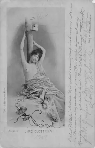 L473 Glamour Risque Nude Luce Elettrica Jugendstil 1902 Vintage Postkarte