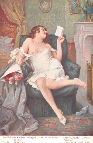 L474 Salon de Paris Jules Scalbert - Sa fete, Akt gewagte Vintage Postkarte