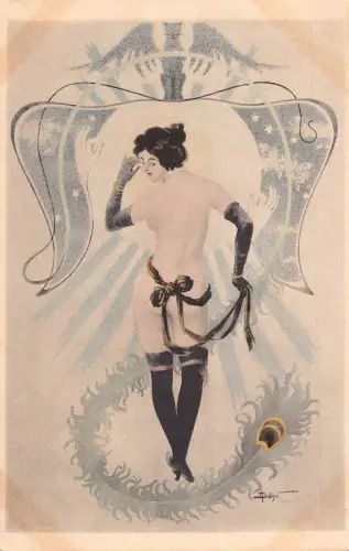 L474 Jugendstil Lady Glamour signiert Bouhin Akt gewagte Vintage Postkarte