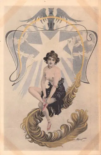 L474 Jugendstil Lady Glamour signiert Bouhin Akt gewagte Vintage Postkarte