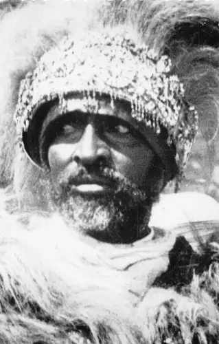 Äthiopien Ureinwohner Mann Porträt Haarschmuck Federn ethnische Vintage Postkarte