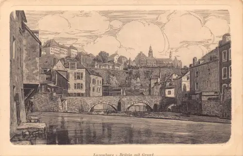 A665 Luxemburg Brücke mit Grund Brücke Passepartout Vintage Postkarte