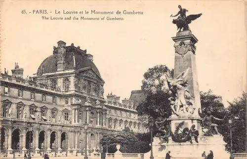 C005 Frankreich, Paris, Der Louvre und das Denkmal von Gambetta Vintage Postkarte