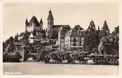 Schweiz Thun mit Schloss Vintage Postkarte