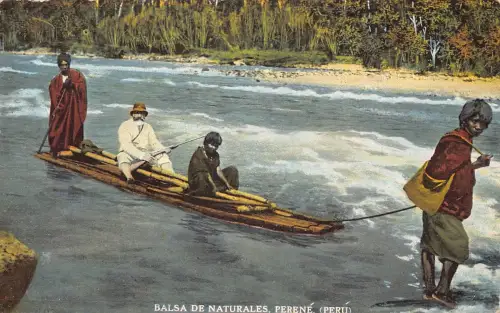 A877 Peru Balsa de Naturales Perene Ureinwohner Männer Fischer Jäger Gewehr Postkarte