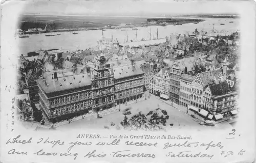 Belgien 1900 Antwerpen Anvers Grand Place et Bas Escaut Mondschein Postkarte