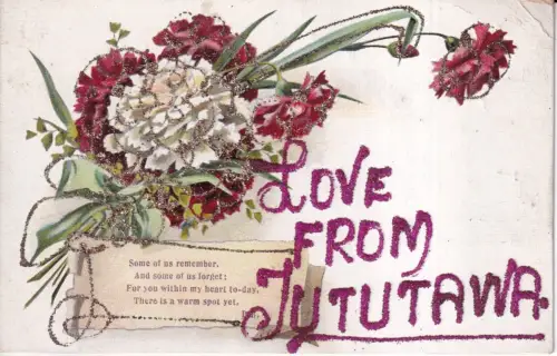 Neuseeland Liebe aus Tututawa Nelke Blumen Gedicht Glitzer Postkarte
