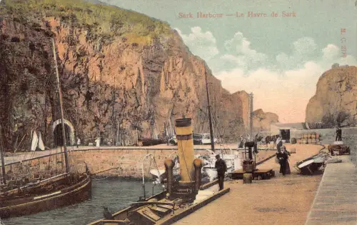 A883 England Sark Harbour Steamboat Vintage Postkarte