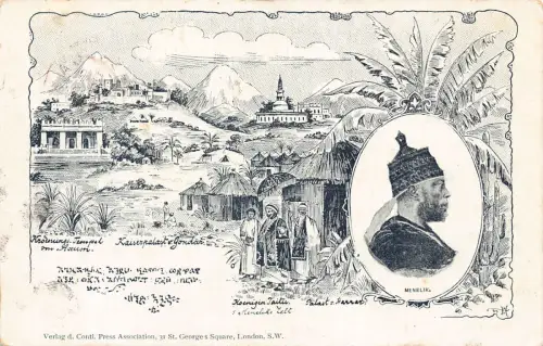 B635 Äthiopien 1899 Königlicher Kaiser Menelik Harrar Palast Königin Taitu Postkarte