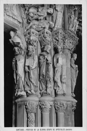 Spanien Santiago Portico de la Gloria Grupo de Apostoles Säule Vintage Postkarte
