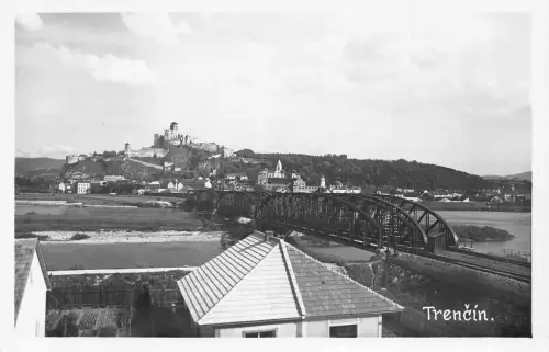 Slowakei Trencin Brücke Burg Gesamtansicht Vintage Postkarte