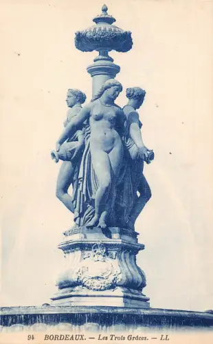 C012 Frankreich Bordeaux Les Trois Graces Vintage Postkarte