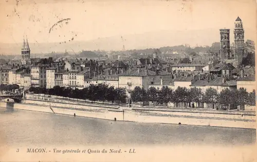 C016 Frankreich, Macon Vue Generale et Quais du Nord 1927 Vintage Postkarte