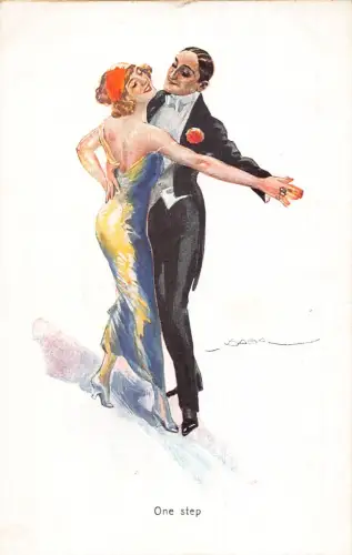 L480 Glamour Paar tanzendes Tango signierte Usabal Vintage Postkarte