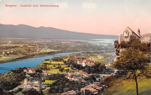 A074 Österreich Bregenz Ausblick aus Gebhardsberg Gesamtansicht Vintage Postkarte