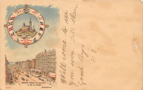 C044 Frankreich Marseille Grand Hotel du Louvre et de la Paix Vintage Postkarte