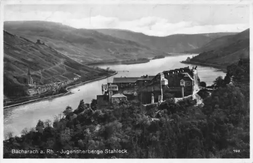 L172 Deutschland 1929 Bacharach Rhein Jugendherberge Stahleck RPPC Vintage Postkarte