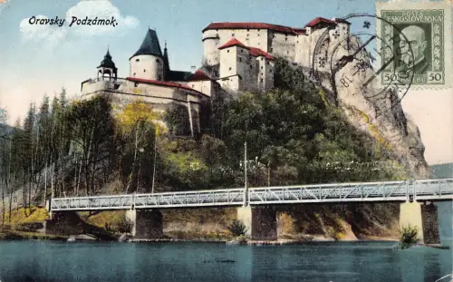 A065 Slowakei 1926 Oravsky Podzamok Orava Burgbrücke Vintage Postkarte