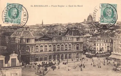 Belgien 1926 Brüssel Gare du Nord Place Rogier Bahnhof Postkarte.
