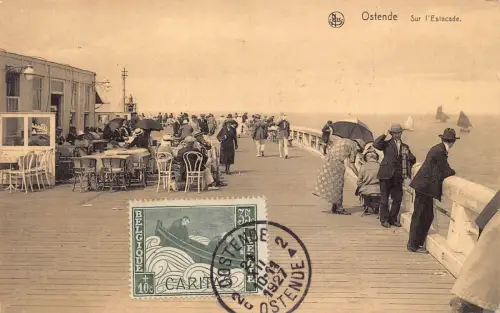 Belgien 1927 Ostende l'estcade Promenade Philatelistisches Interesse Caritas Postkarte