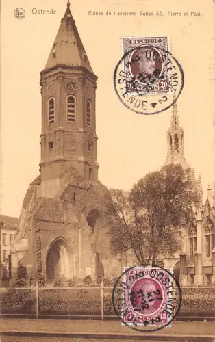 Belgien 1927 Ostende Ruinen SS Pierre et Paul Kirche Vintage Postkarte